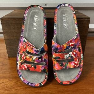 Alegria Women Fiona Colorful Floral Slide Comfort Sandals Size 40EU 9.5-10US
